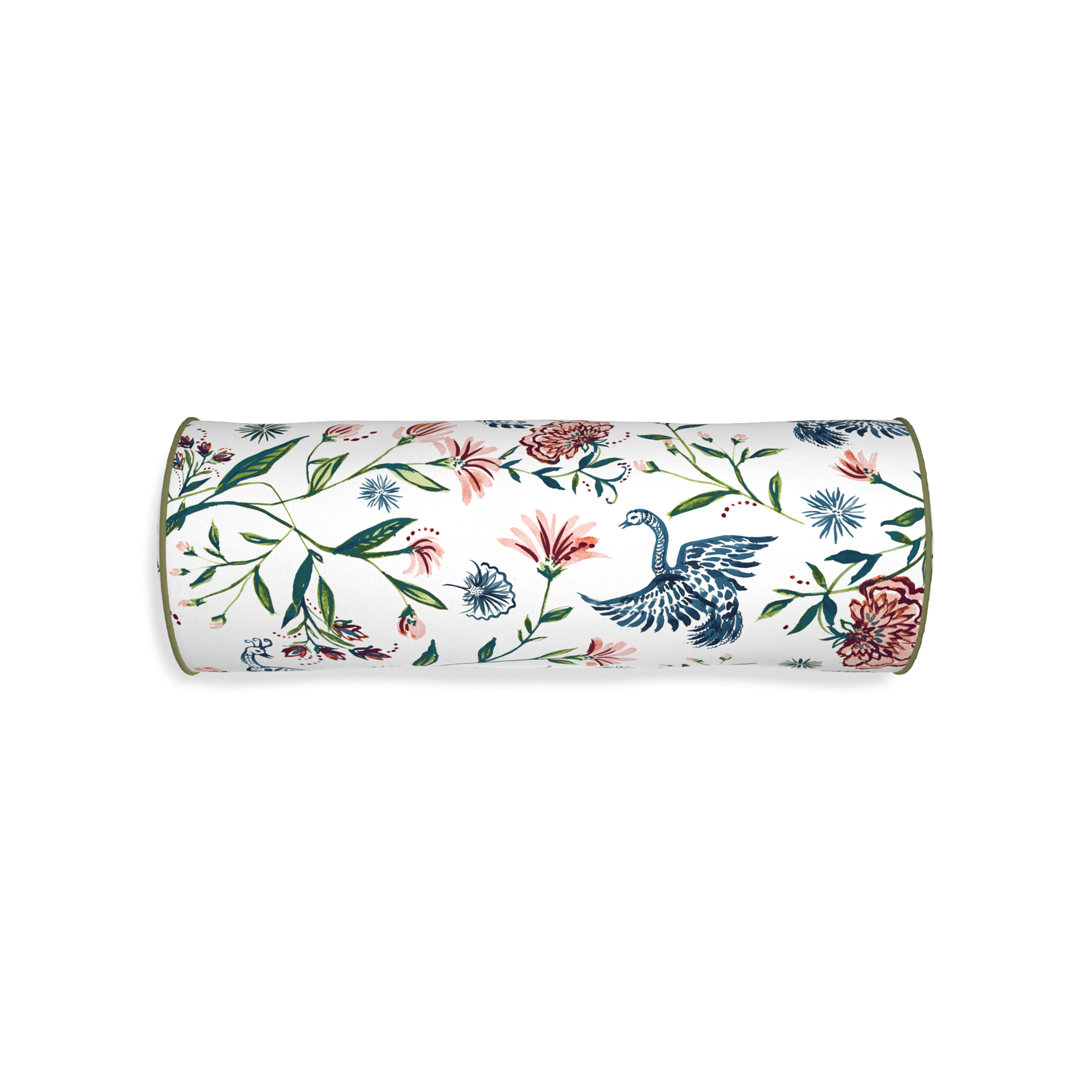 bolster cream chinoiserie with moss green piping