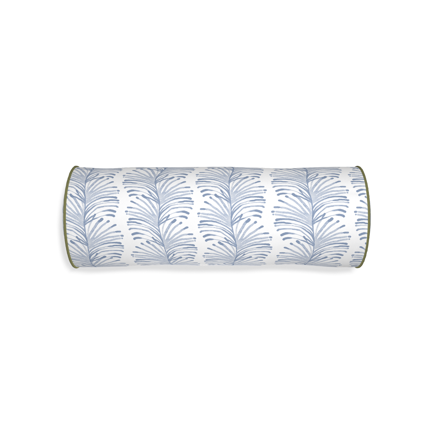 Bolster emma sky custom sky blue botanical stripepillow with moss piping on white background