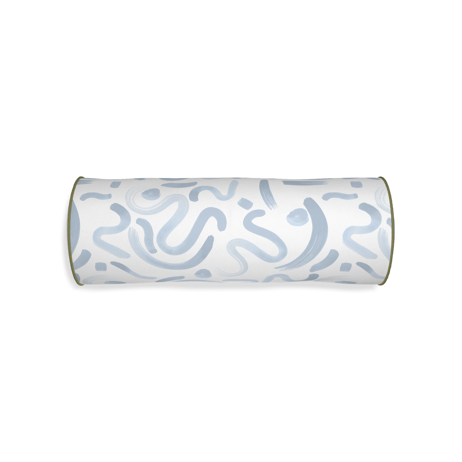 Bolster hockney sky custom abstract sky bluepillow with moss piping on white background