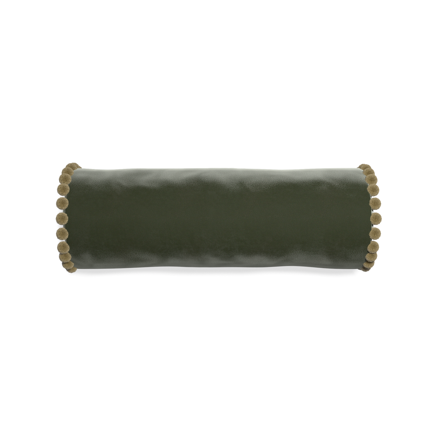 bolster fern green velvet pillow with olive green pom poms