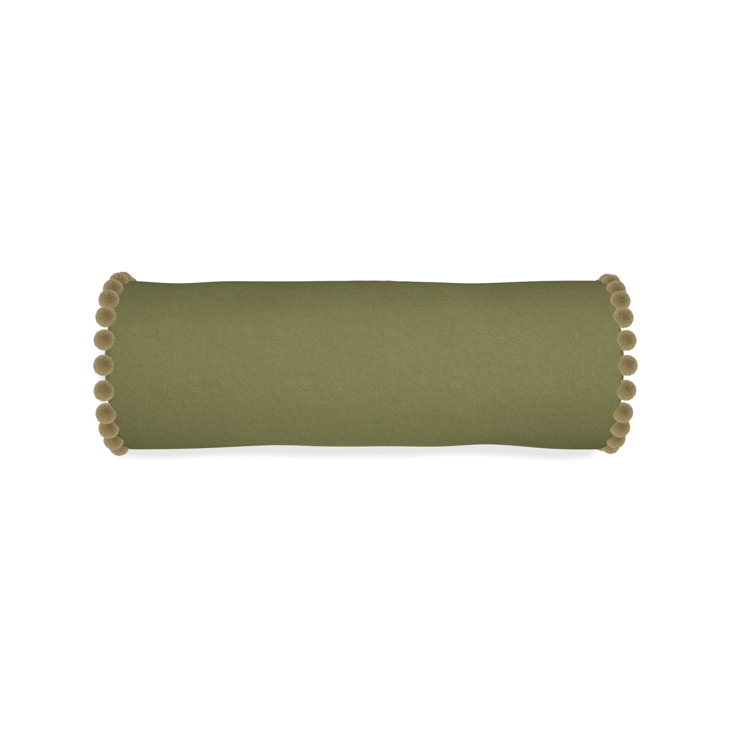 Bolster moss custom moss greenpillow with olive pom pom on white background