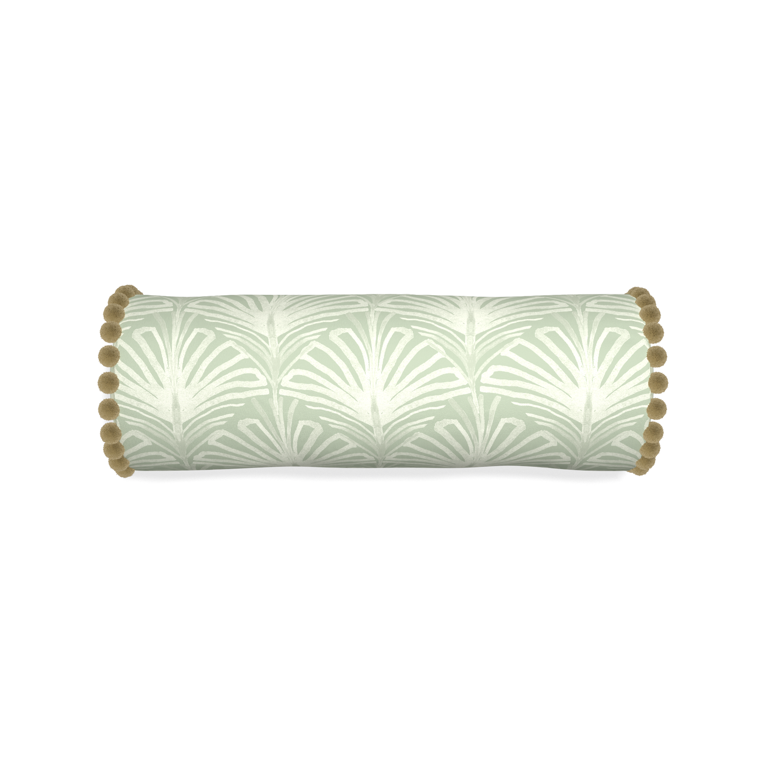 Bolster suzy sage custom sage green palmpillow with olive pom pom on white background