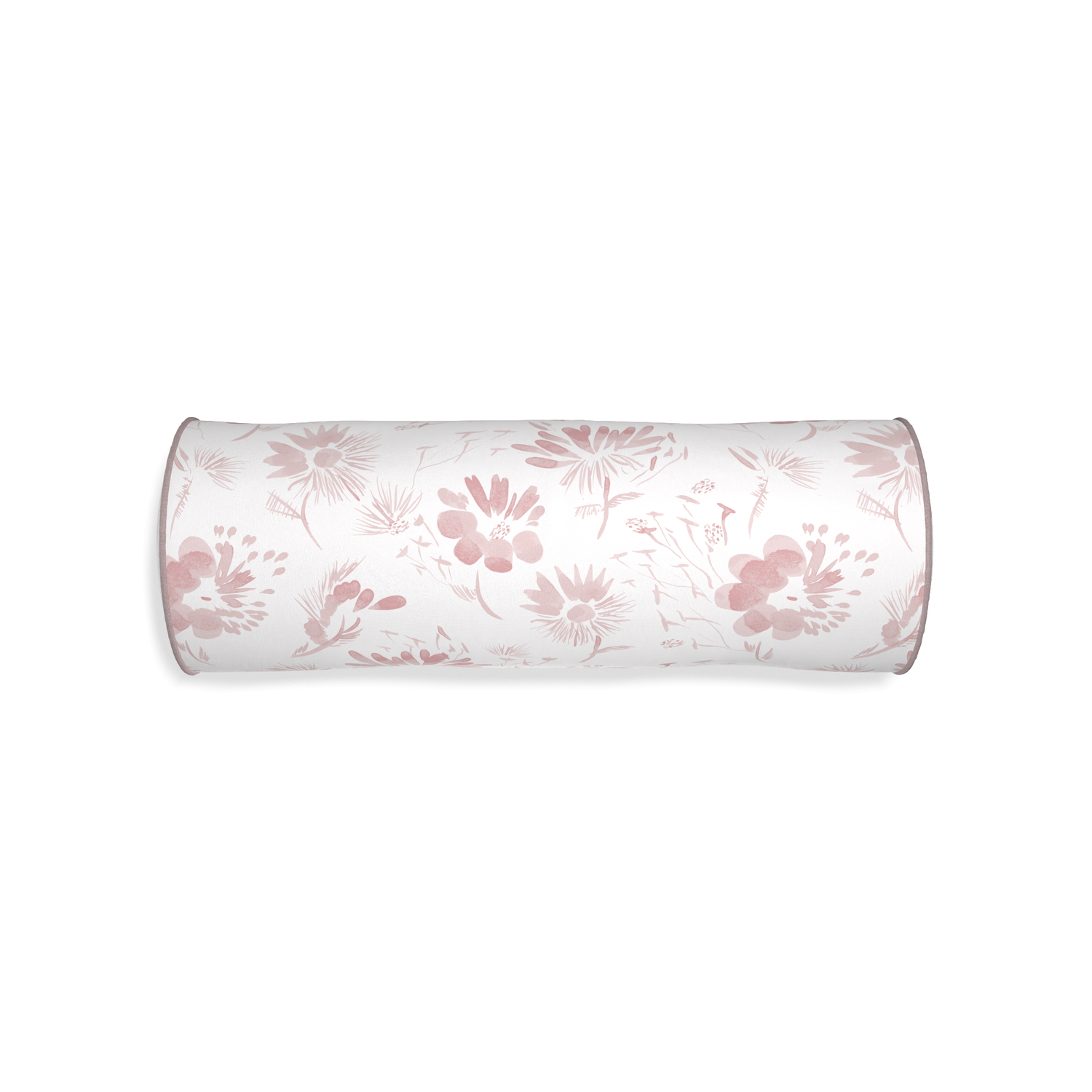 pink floral bolster with pink piping 