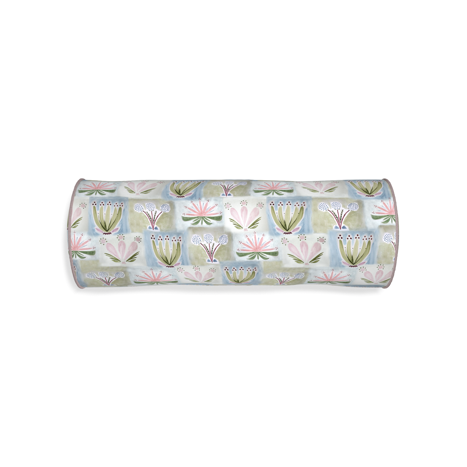 hand painted floral bolster with pink piping