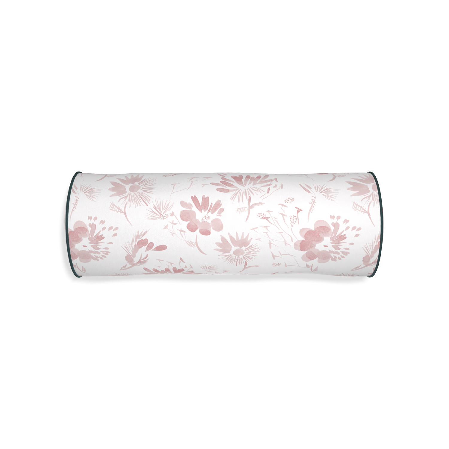 Bolster blake custom pink floralpillow with p piping on white background