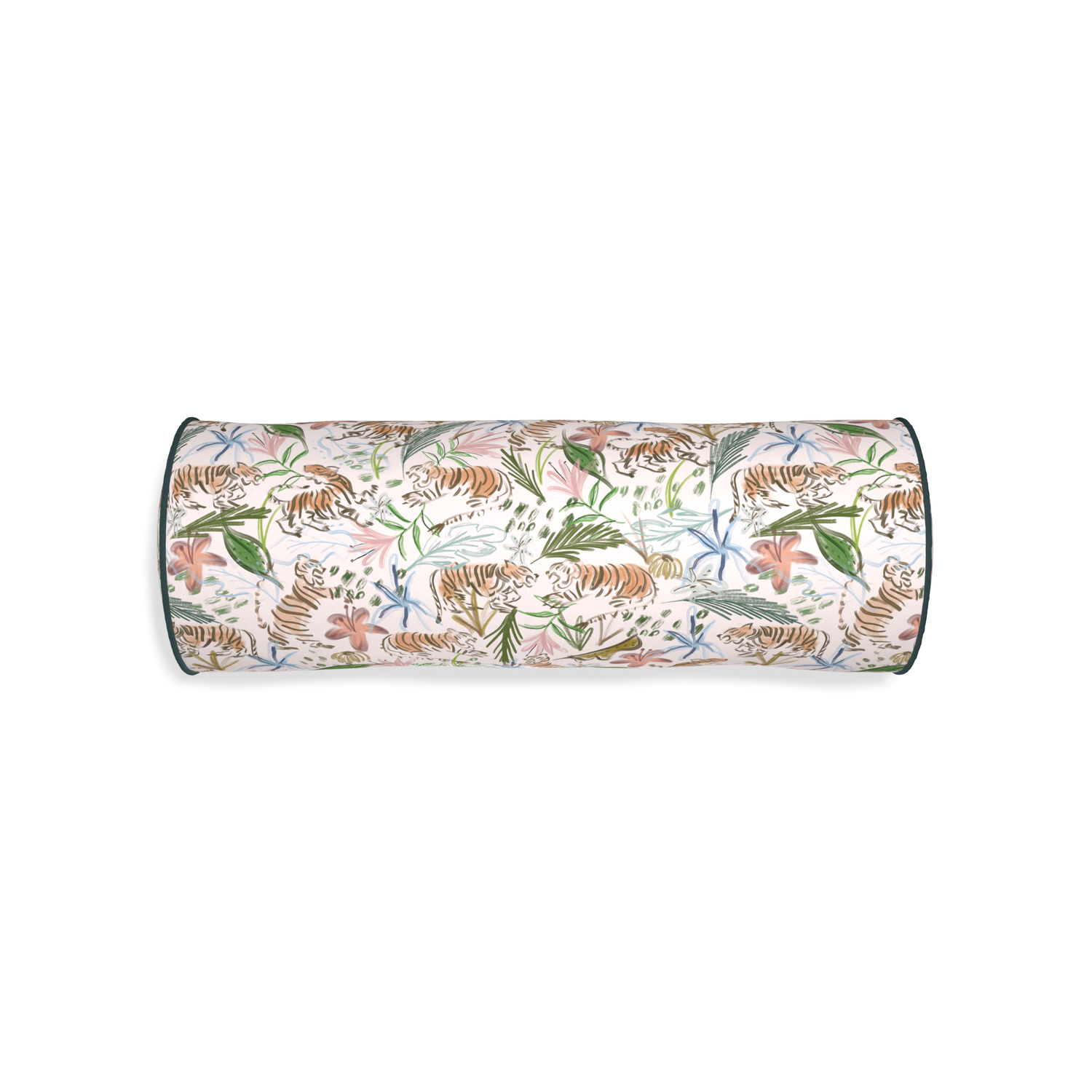 Bolster frida pink custom pink chinoiserie tigerpillow with p piping on white background