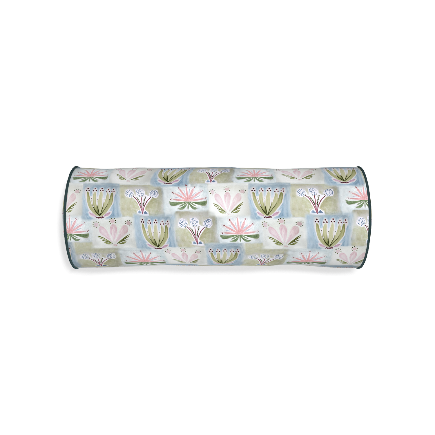 Bolster harper custom hand-painted floralpillow with p piping on white background