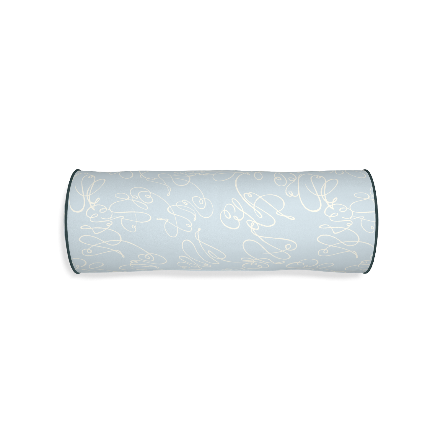 Bolster mirabella custom powder blue abstractpillow with p piping on white background