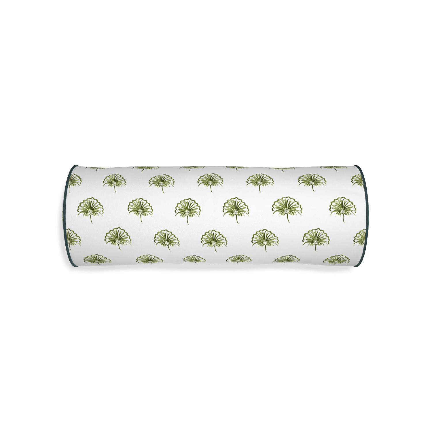 Bolster penelope moss custom green floralpillow with p piping on white background