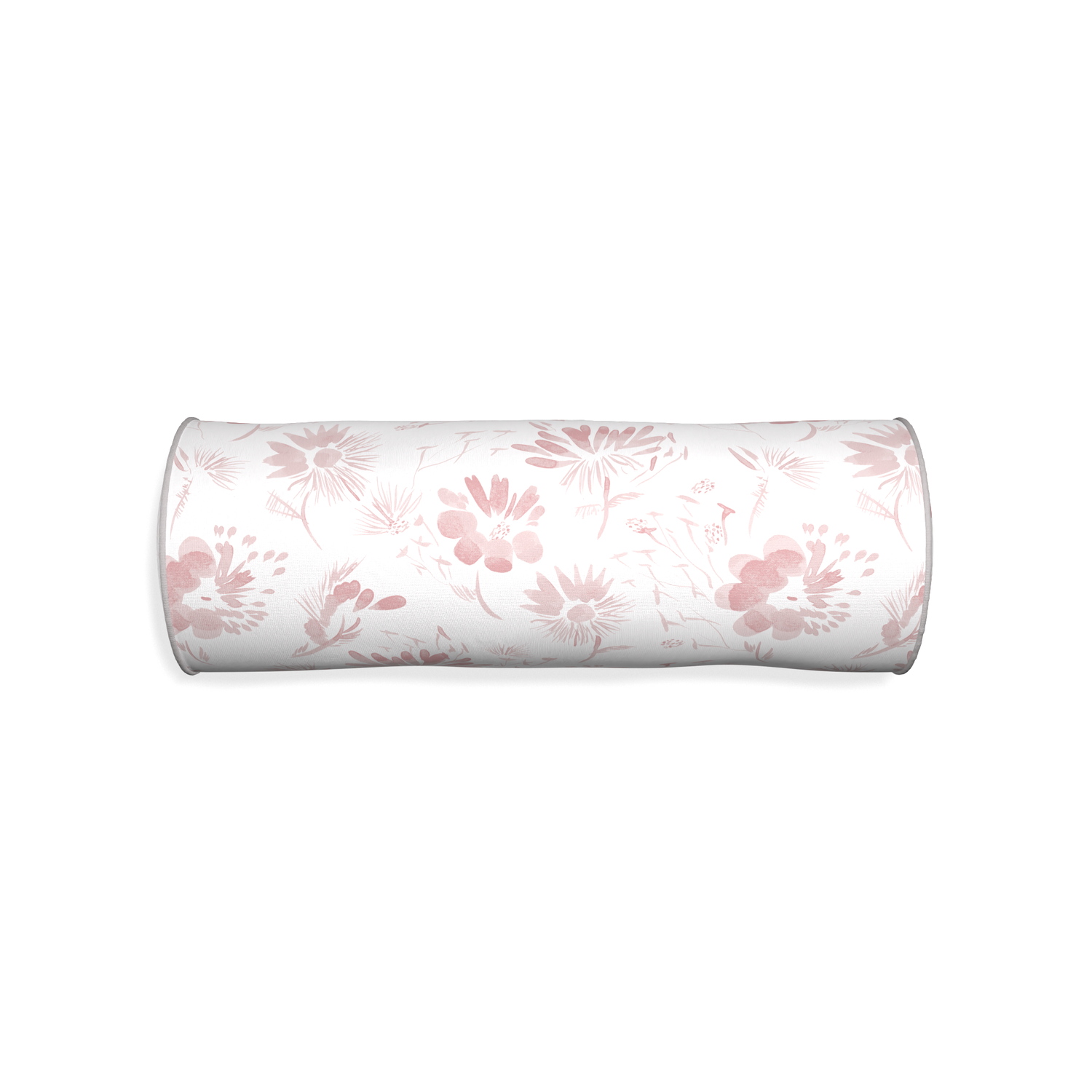 Bolster blake custom pink floralpillow with pebble piping on white background