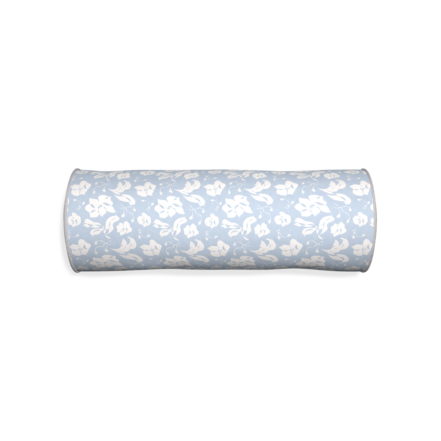 Bolster georgia custom cornflower blue floralpillow with pebble piping on white background