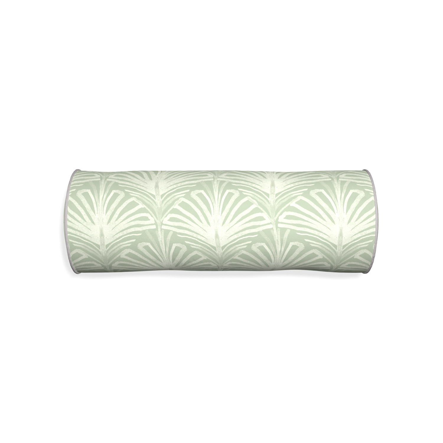 Bolster suzy sage custom sage green palmpillow with pebble piping on white background