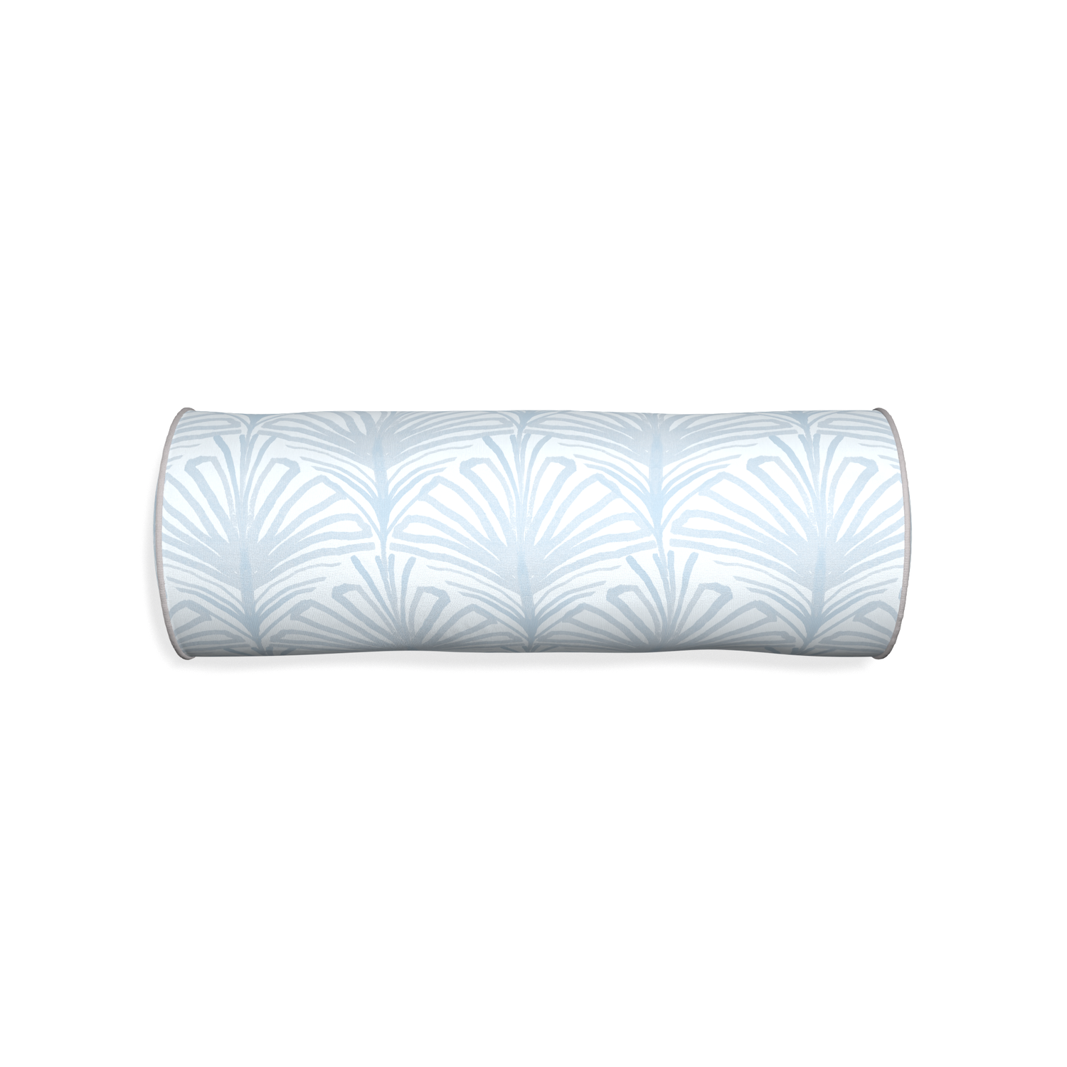 Bolster suzy sky custom sky blue palmpillow with pebble piping on white background