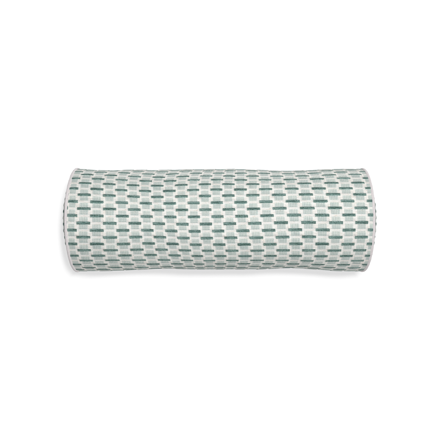 Bolster willow mint custom green geometric chenillepillow with pebble piping on white background