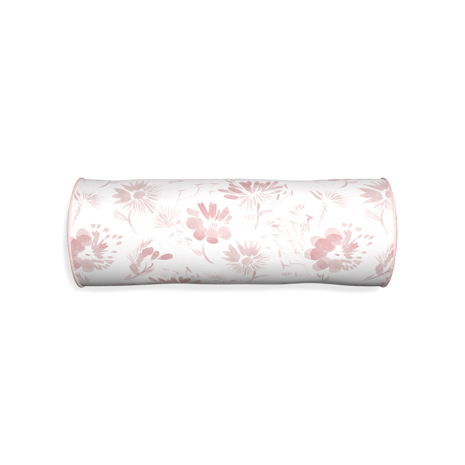 Bolster blake custom pink floralpillow with petal piping on white background