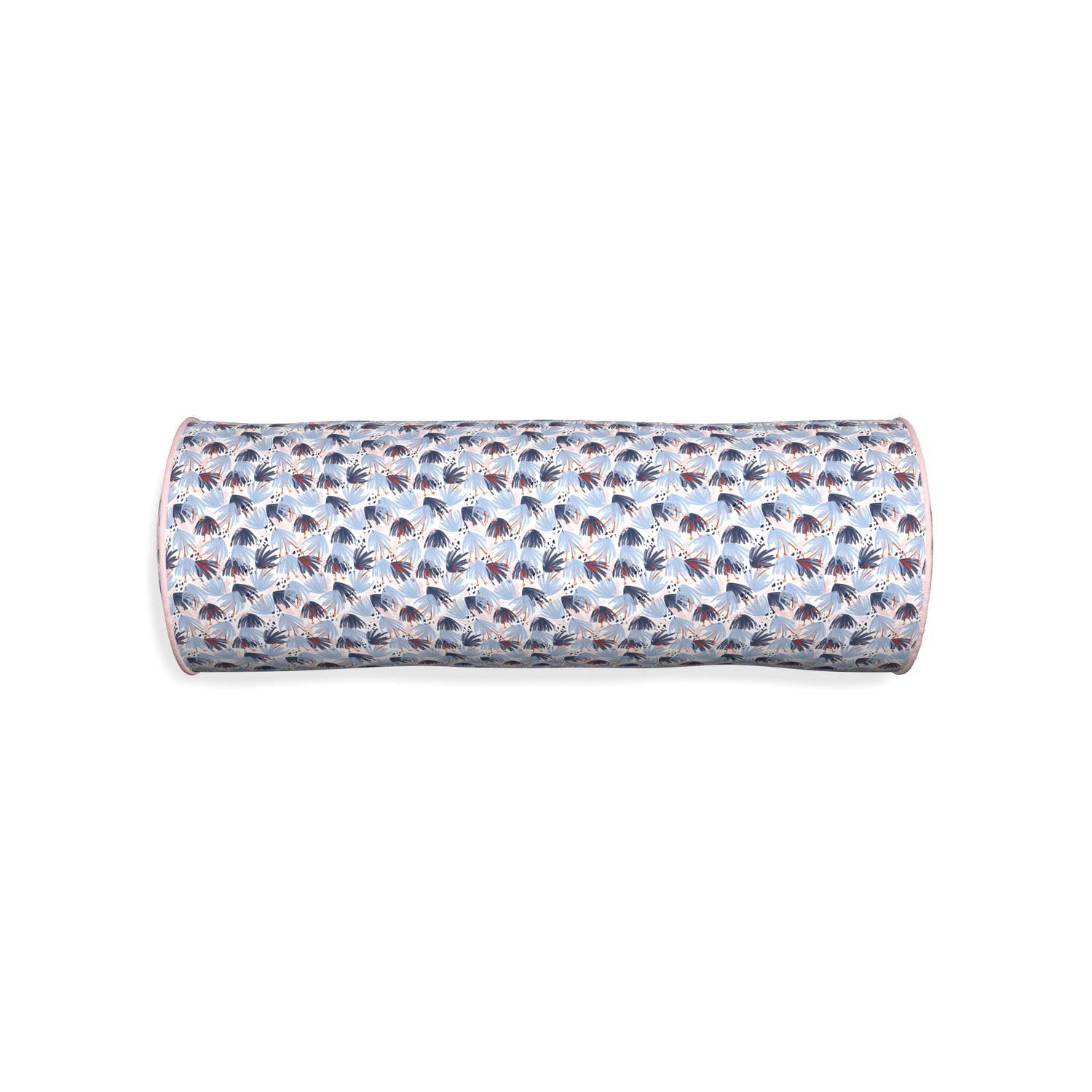 Bolster eden blue custom pillow with petal piping on white background
