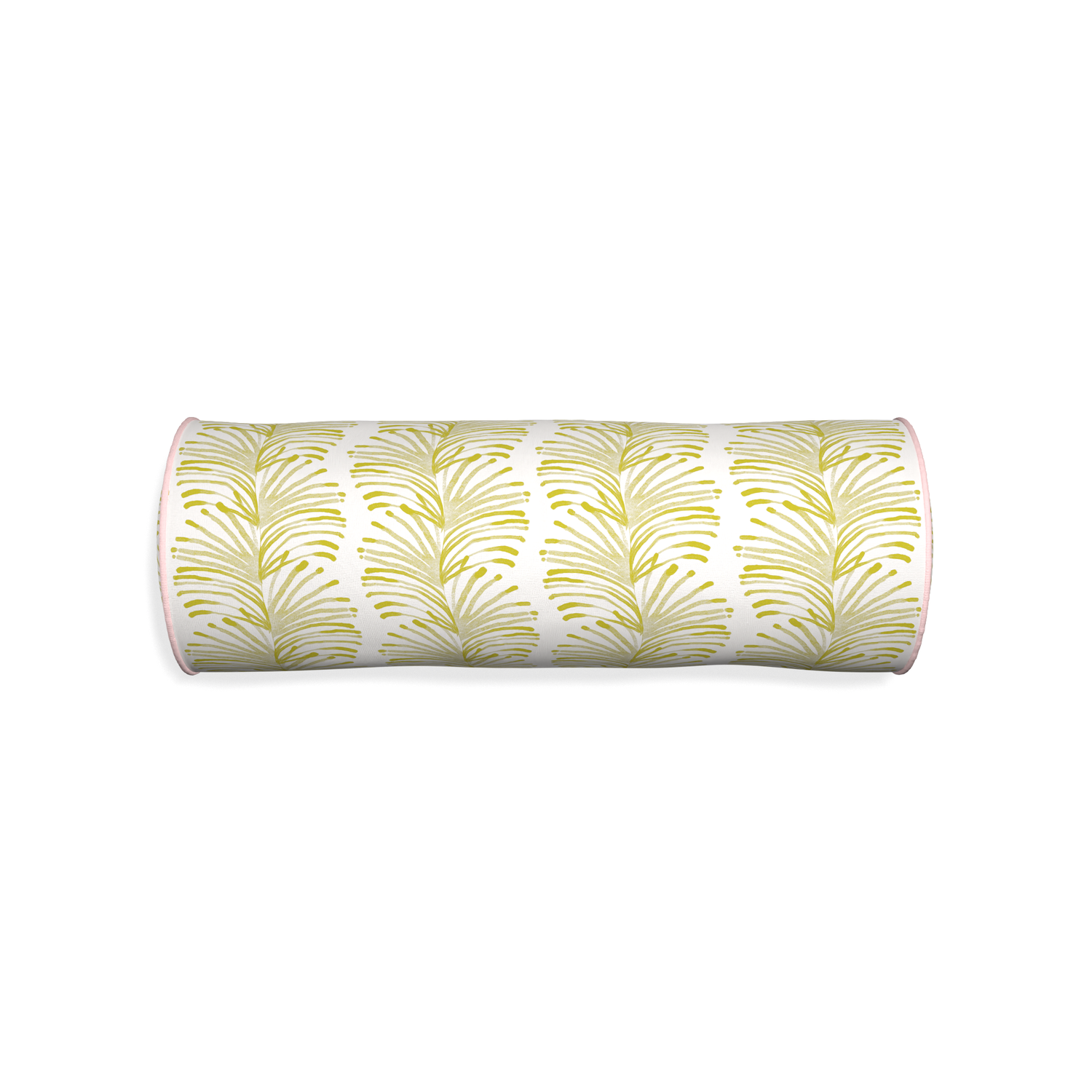 Bolster emma chartreuse custom pillow with petal piping on white background