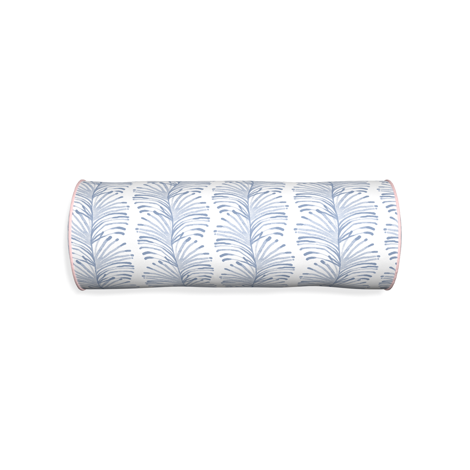 Bolster emma sky custom pillow with petal piping on white background