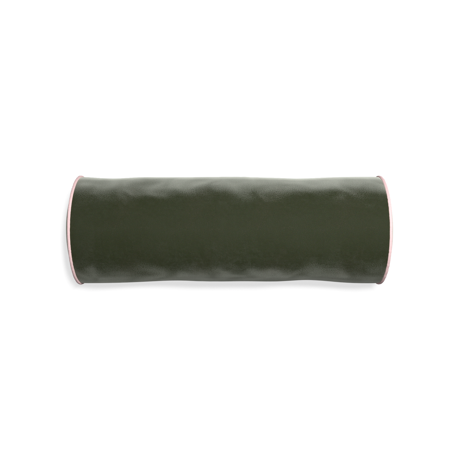 bolster fern green velvet pillow with light pink piping