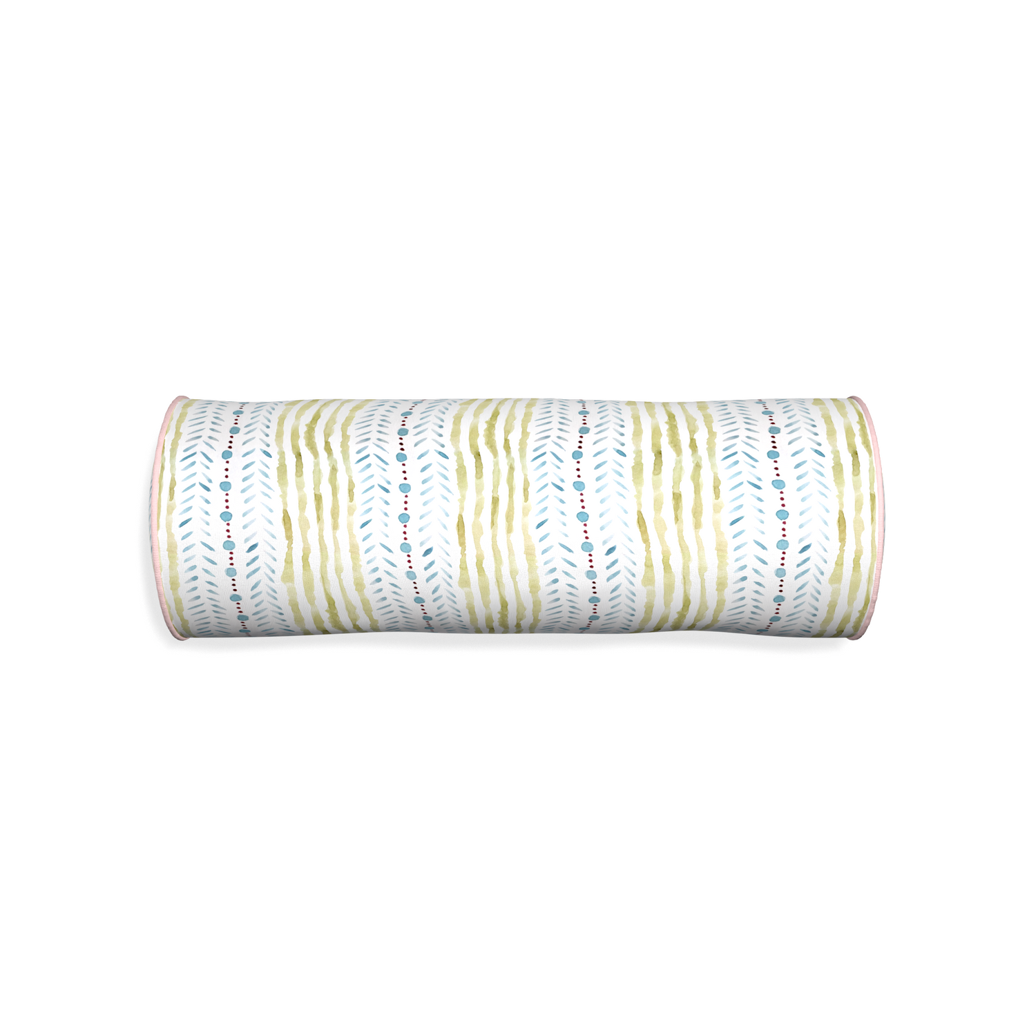 Bolster julia custom blue & green stripedpillow with petal piping on white background