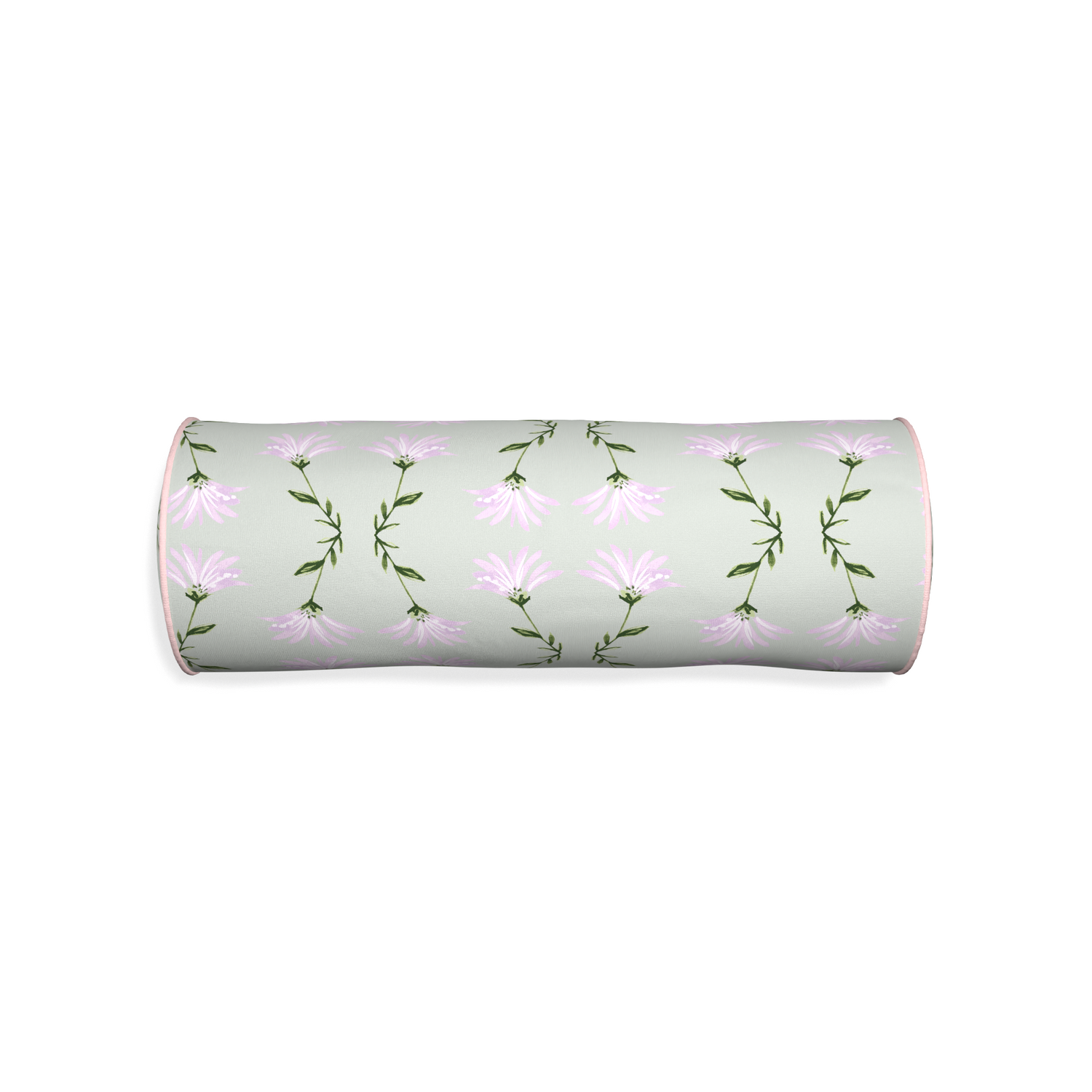 Bolster marina sage custom pillow with petal piping on white background