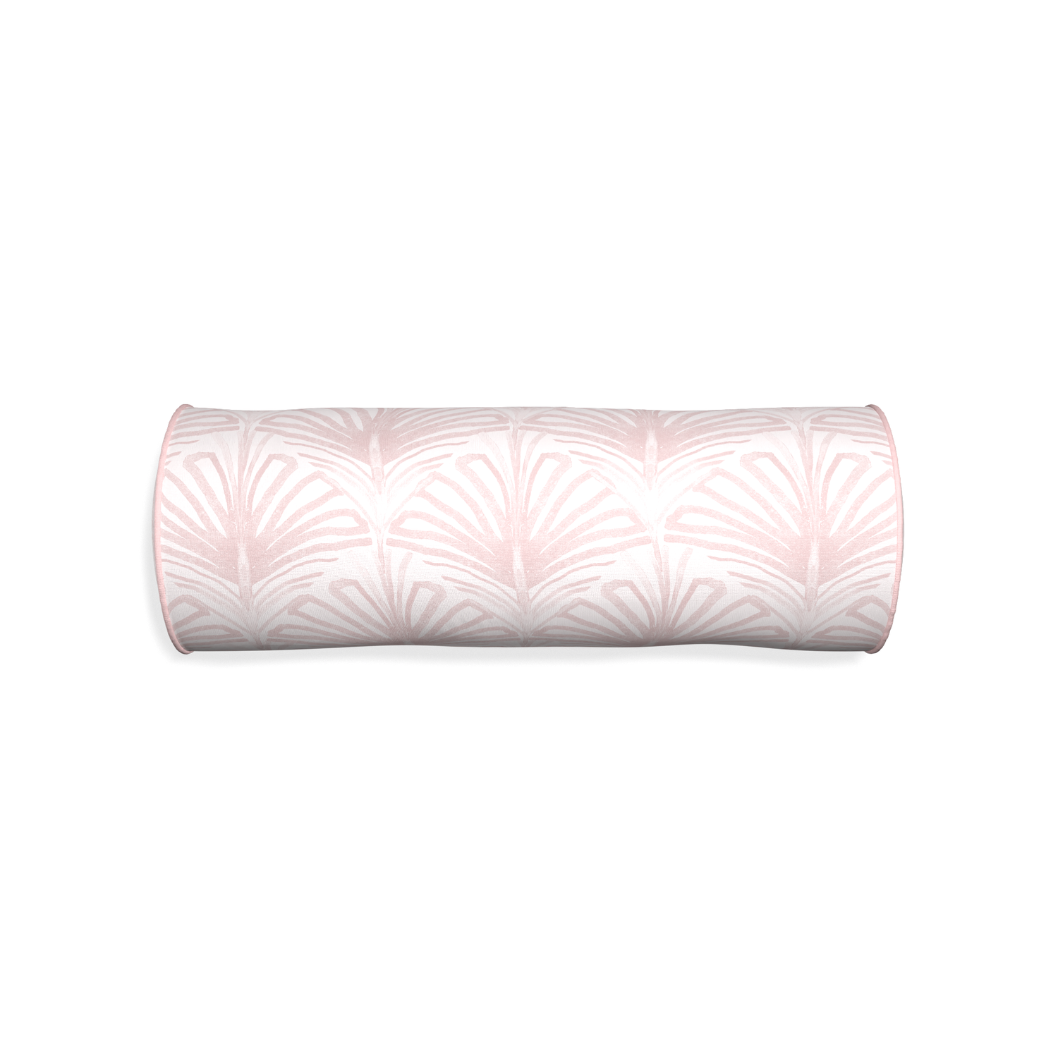 Bolster suzy rose custom rose pink palmpillow with petal piping on white background