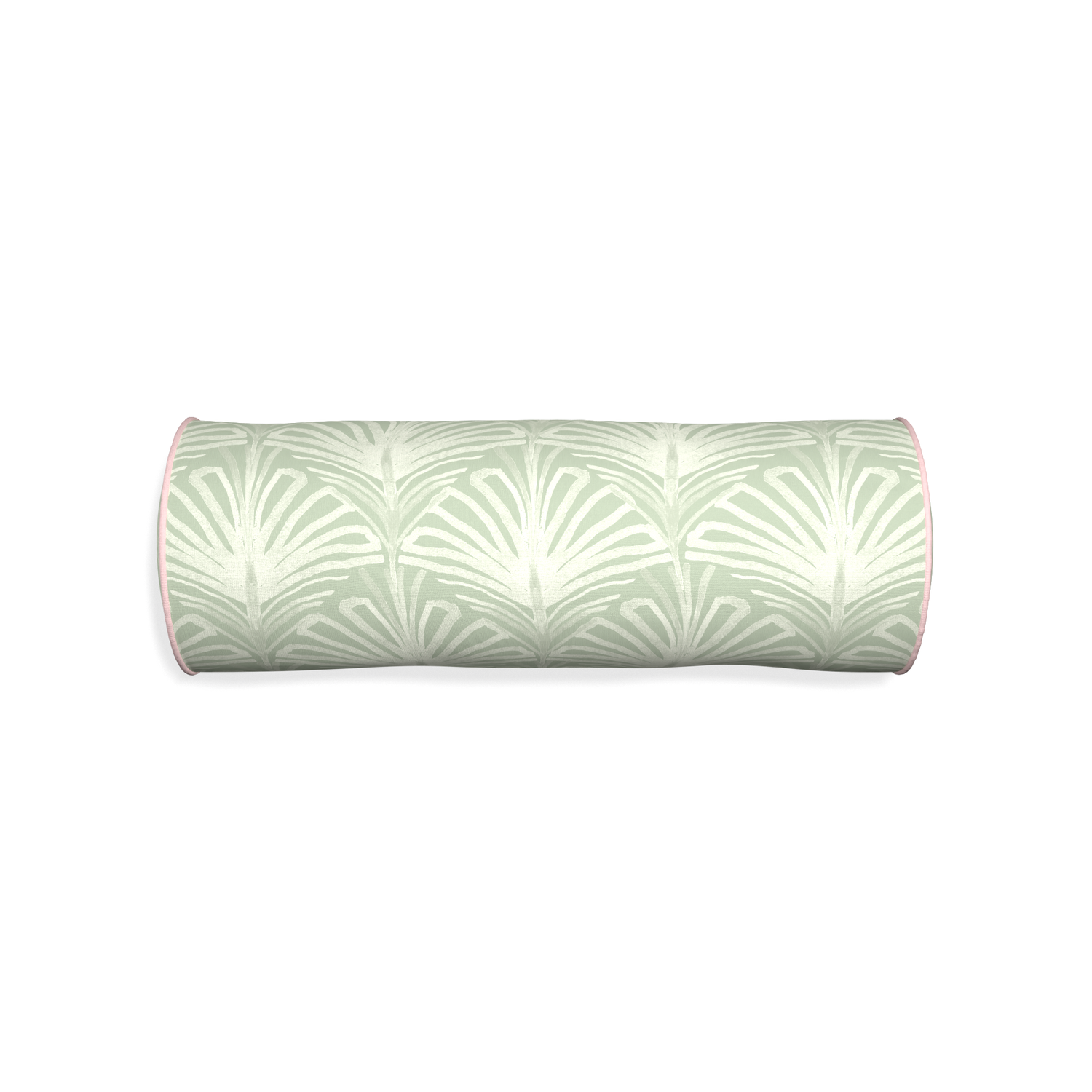 Bolster suzy sage custom pillow with petal piping on white background
