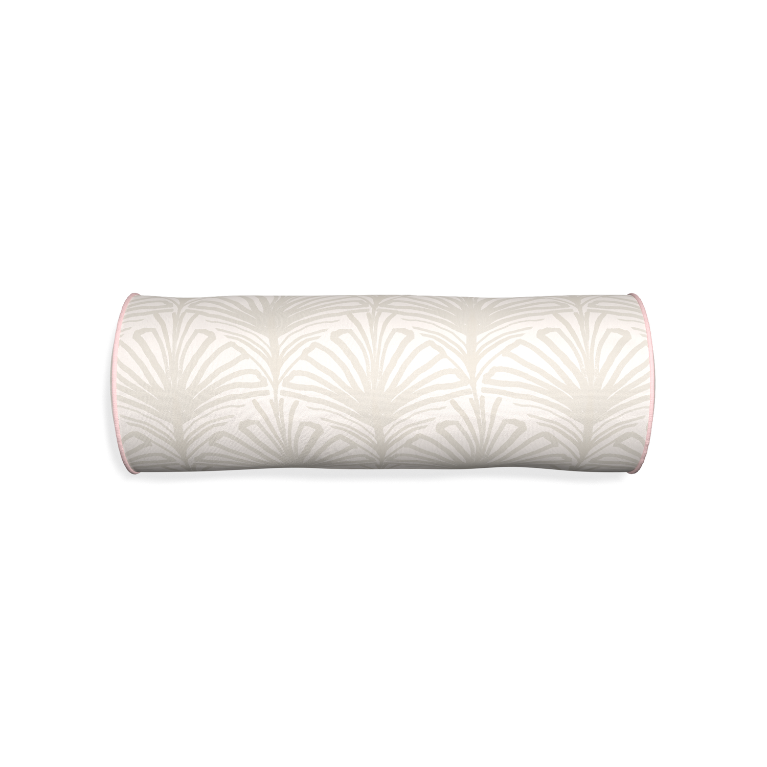Bolster suzy sand custom beige palmpillow with petal piping on white background