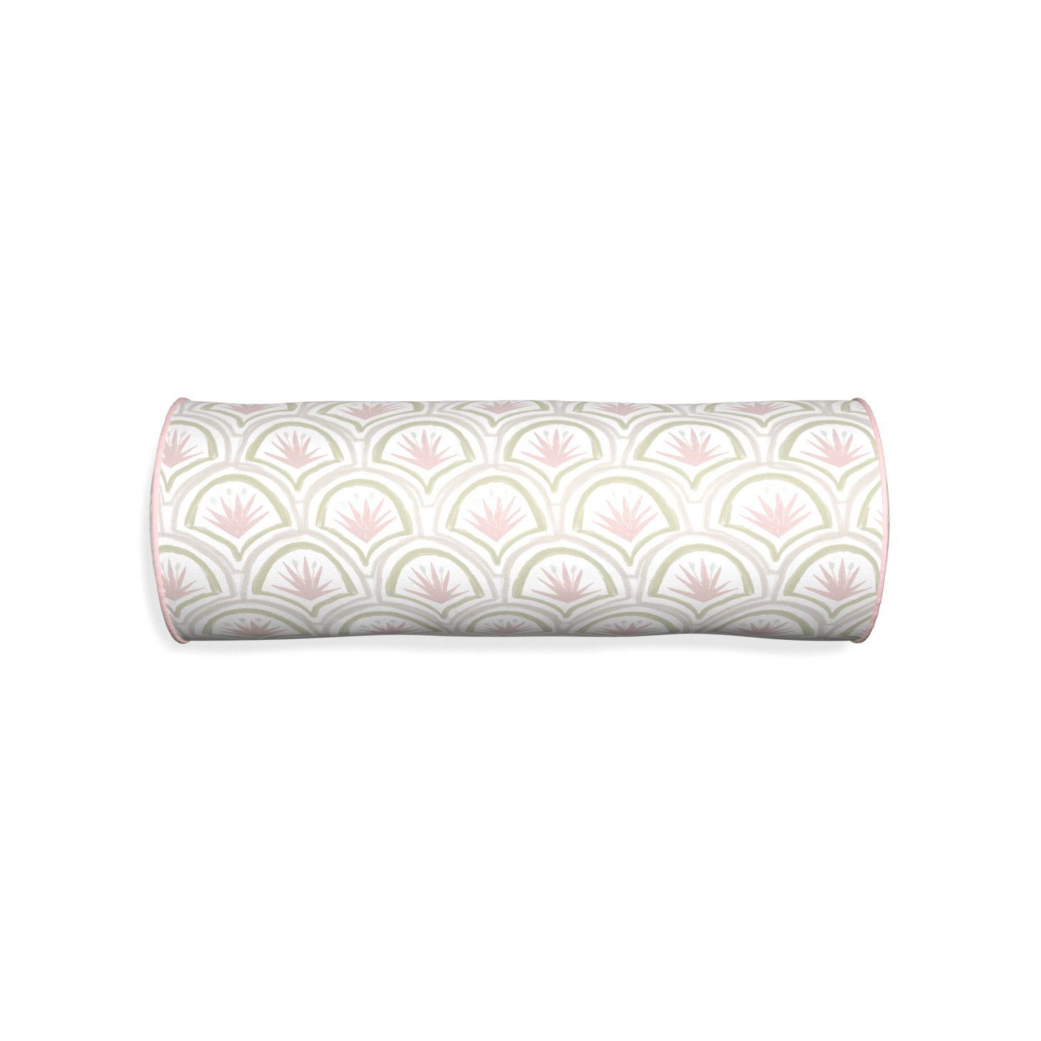 Bolster thatcher rose custom pink & green palmpillow with petal piping on white background