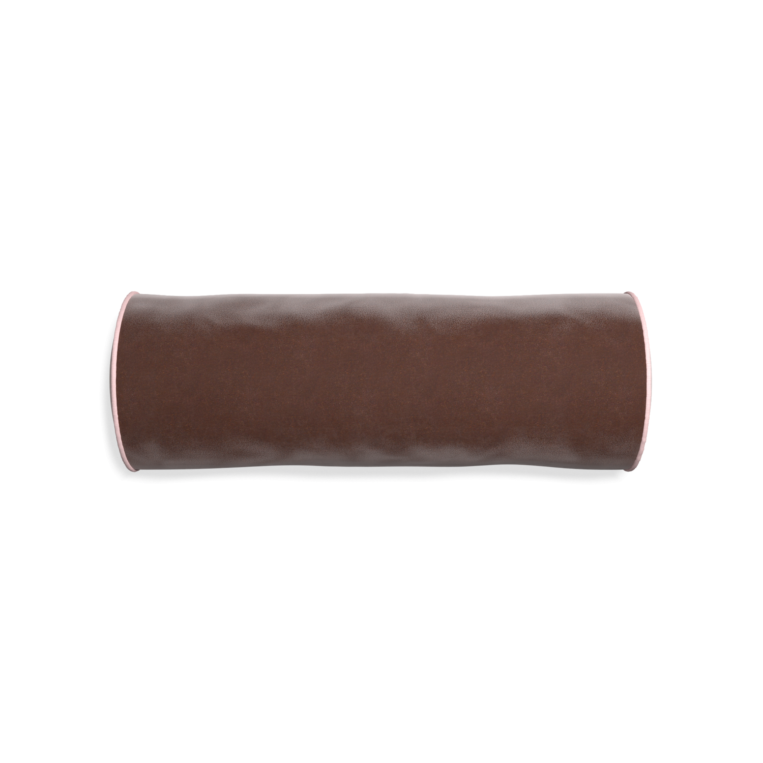 bolster brown velvet pillow with light pink piping