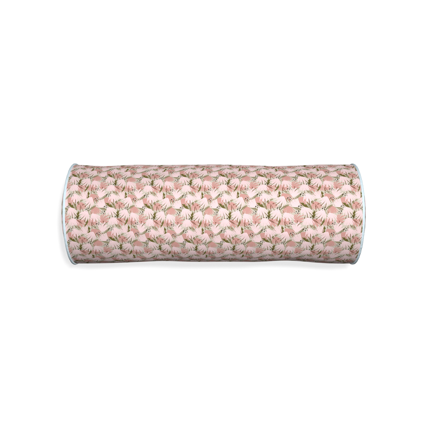 Bolster eden pink custom pillow with powder piping on white background