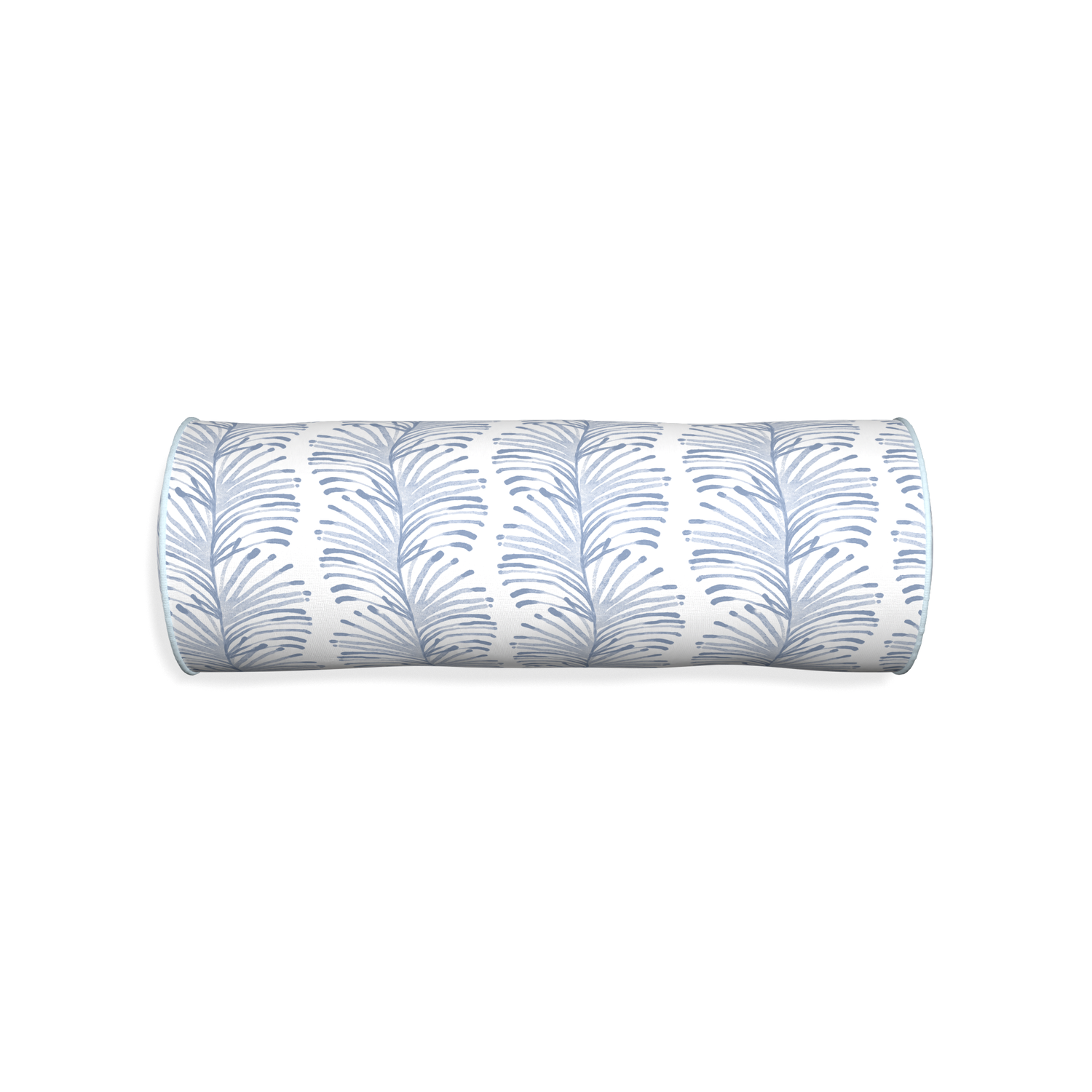 Bolster emma sky custom pillow with powder piping on white background