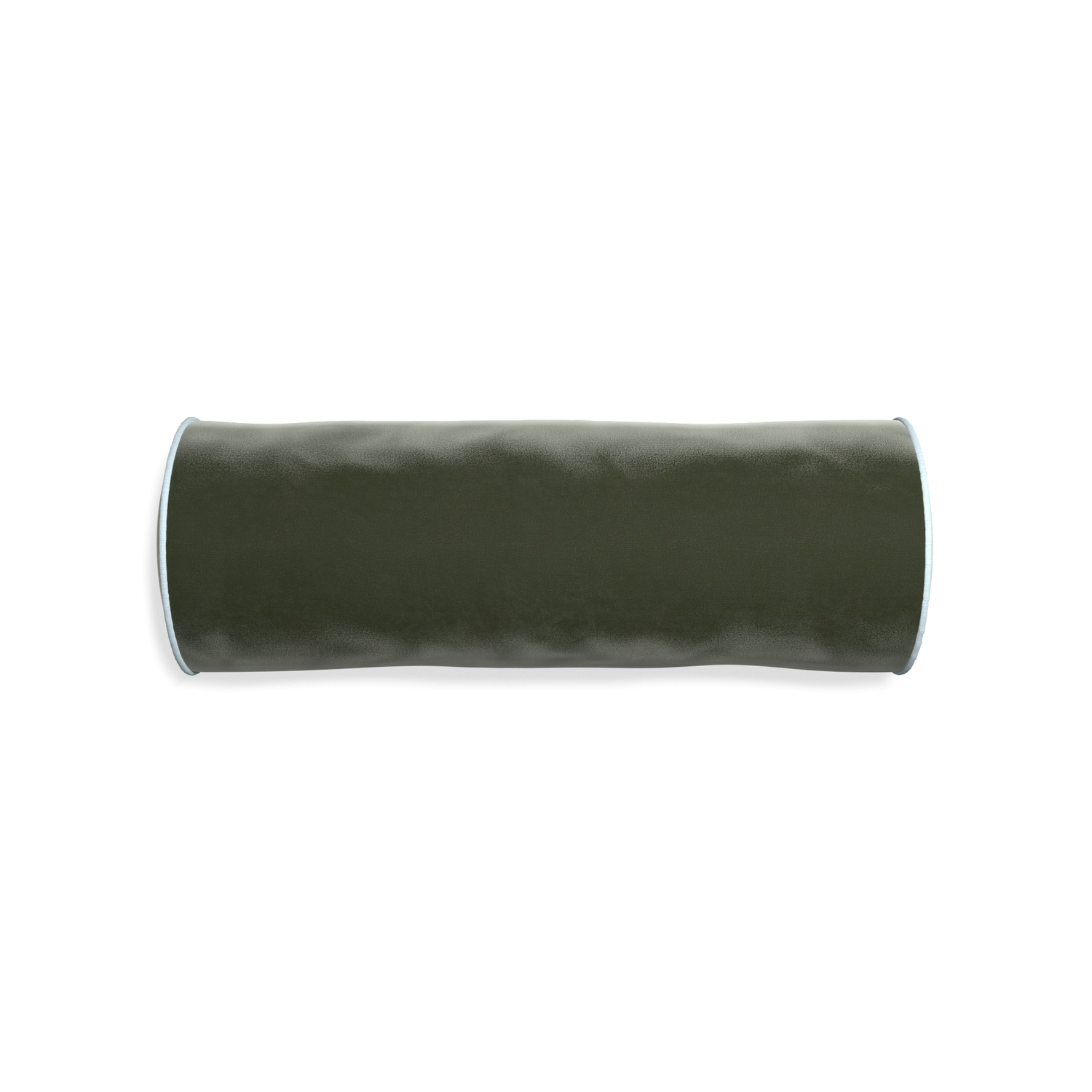 bolster fern green velvet pillow with light blue piping