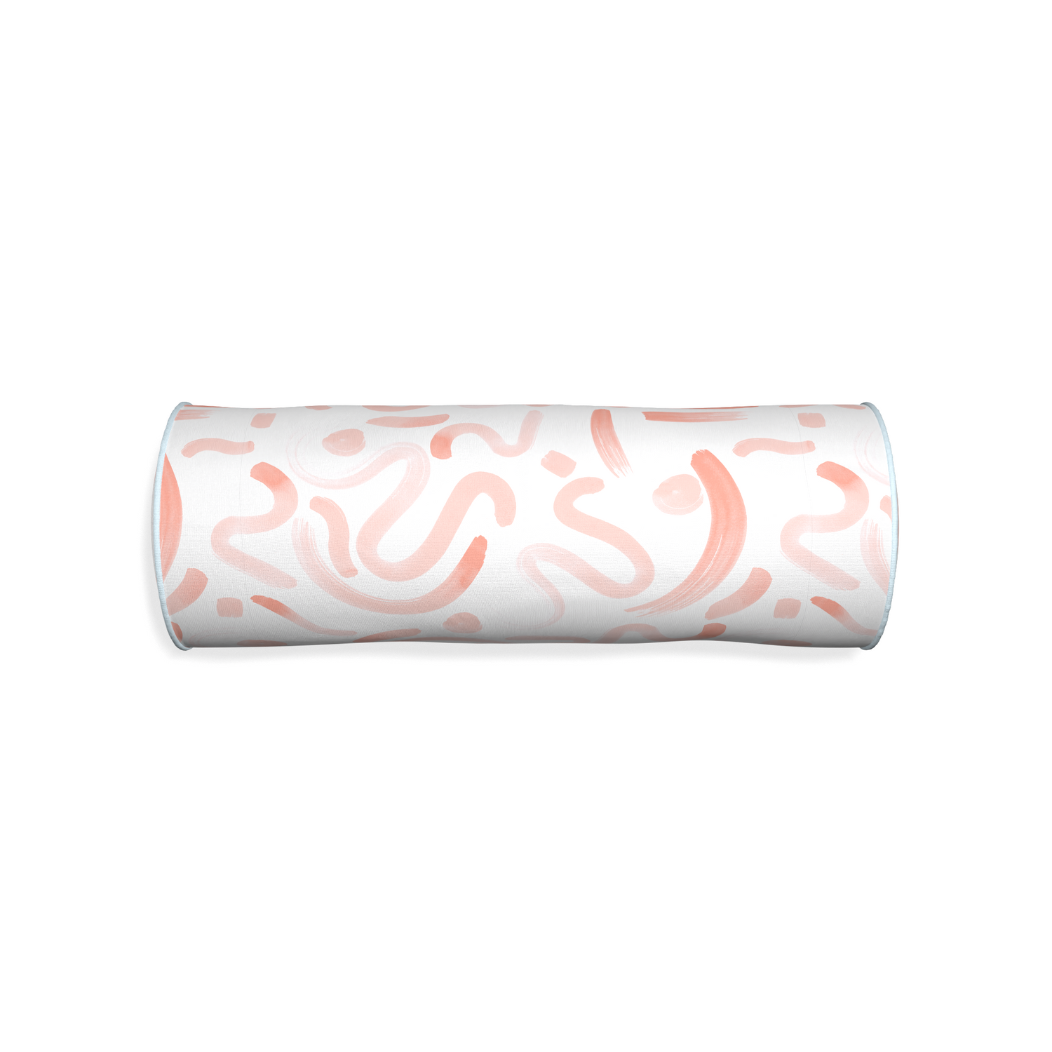 Bolster hockney pink custom pillow with powder piping on white background