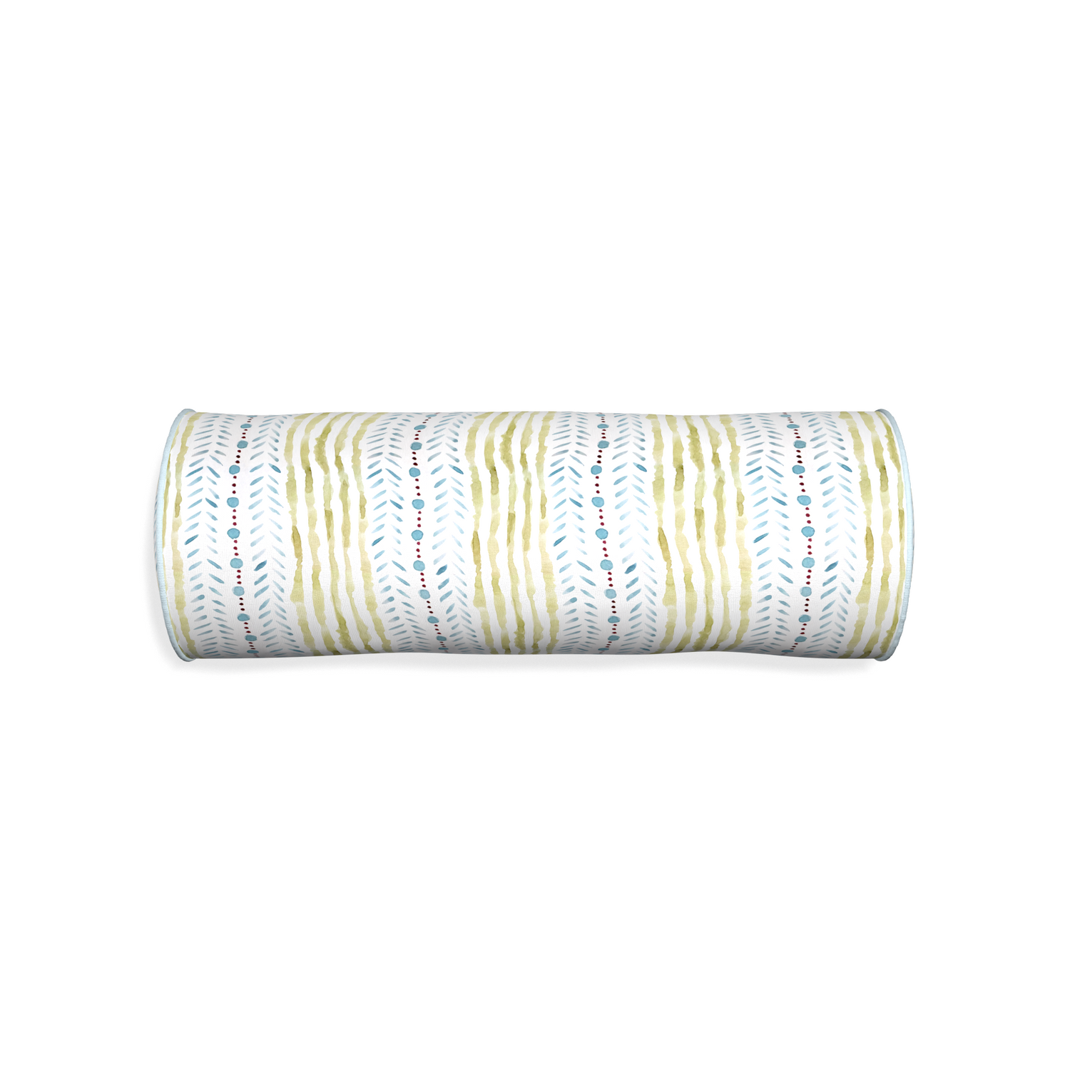 Bolster julia custom blue & green stripedpillow with powder piping on white background