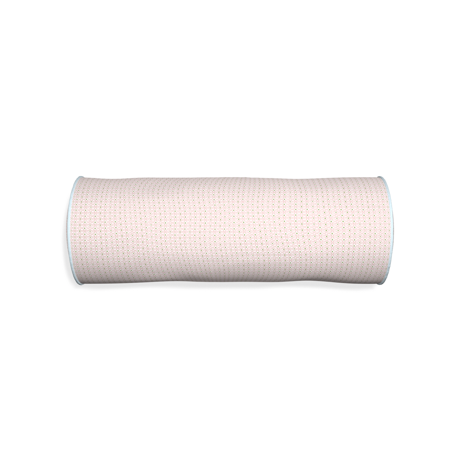 Bolster loomi pink custom pillow with powder piping on white background