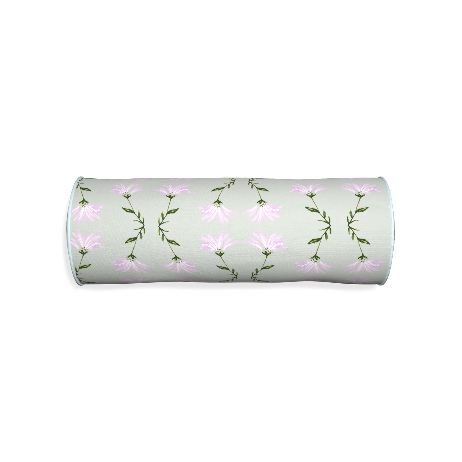 Bolster marina sage custom pillow with powder piping on white background