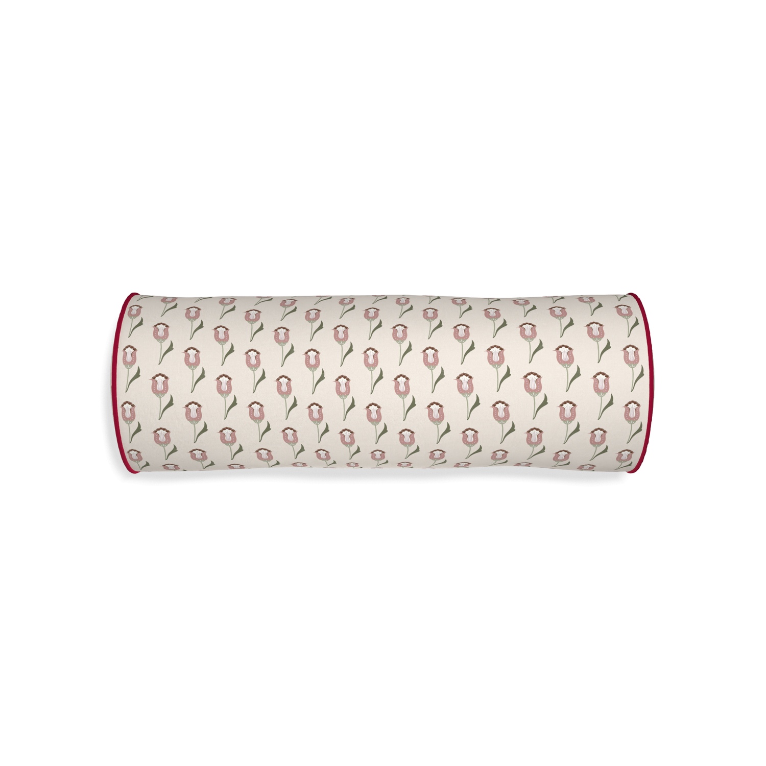 Bolster annabelle orchid custom pink tulippillow with raspberry piping on white background
