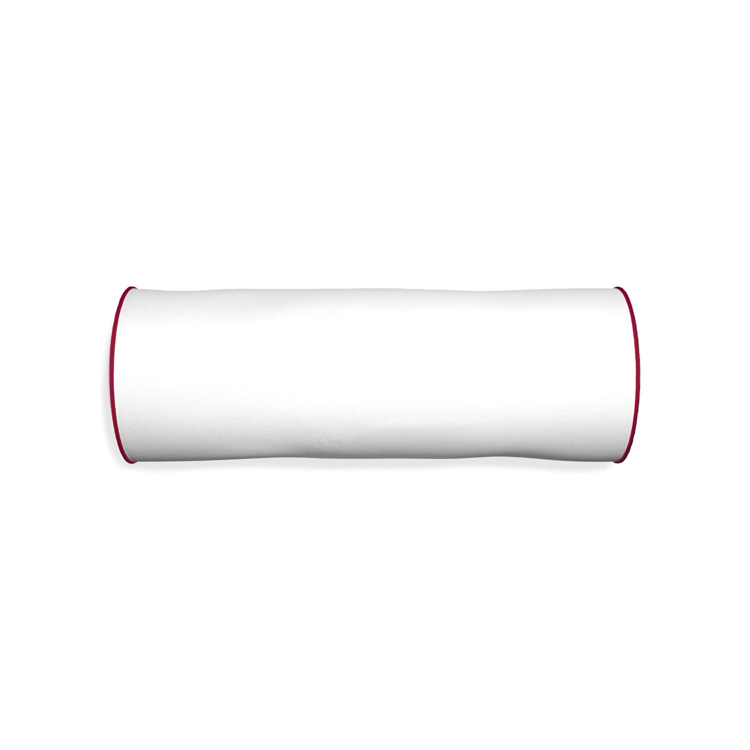 Bolster snow custom pillow with raspberry piping on white background