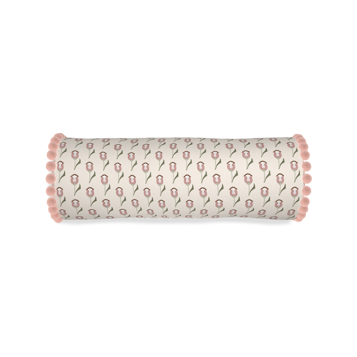 Bolster annabelle orchid custom pink tulippillow with rose pom pom on white background