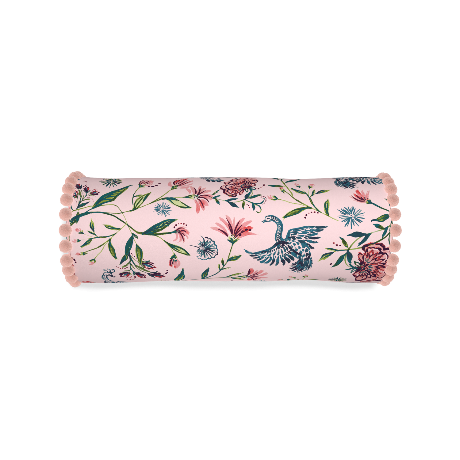 Bolster daphne rose custom rose chinoiseriepillow with rose pom pom on white background