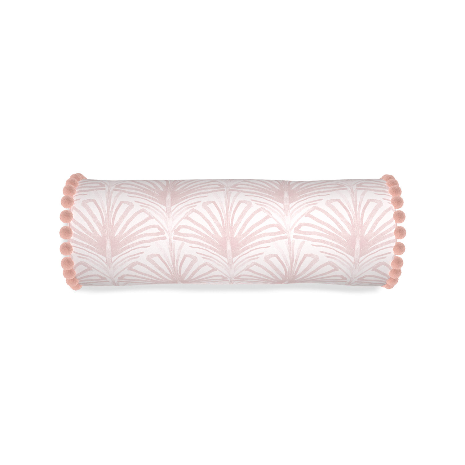 Bolster suzy rose custom rose pink palmpillow with rose pom pom on white background