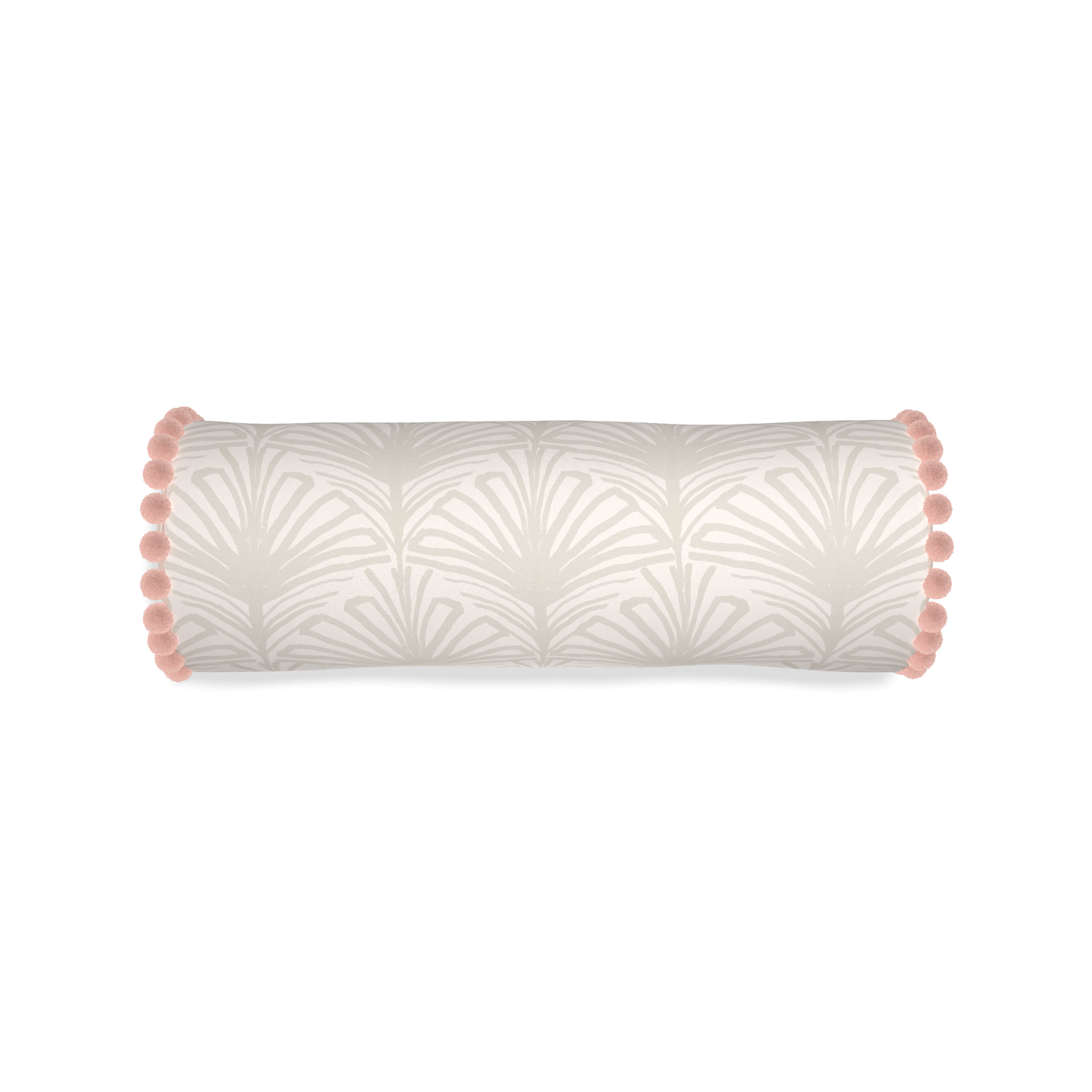 Bolster suzy sand custom beige palmpillow with rose pom pom on white background