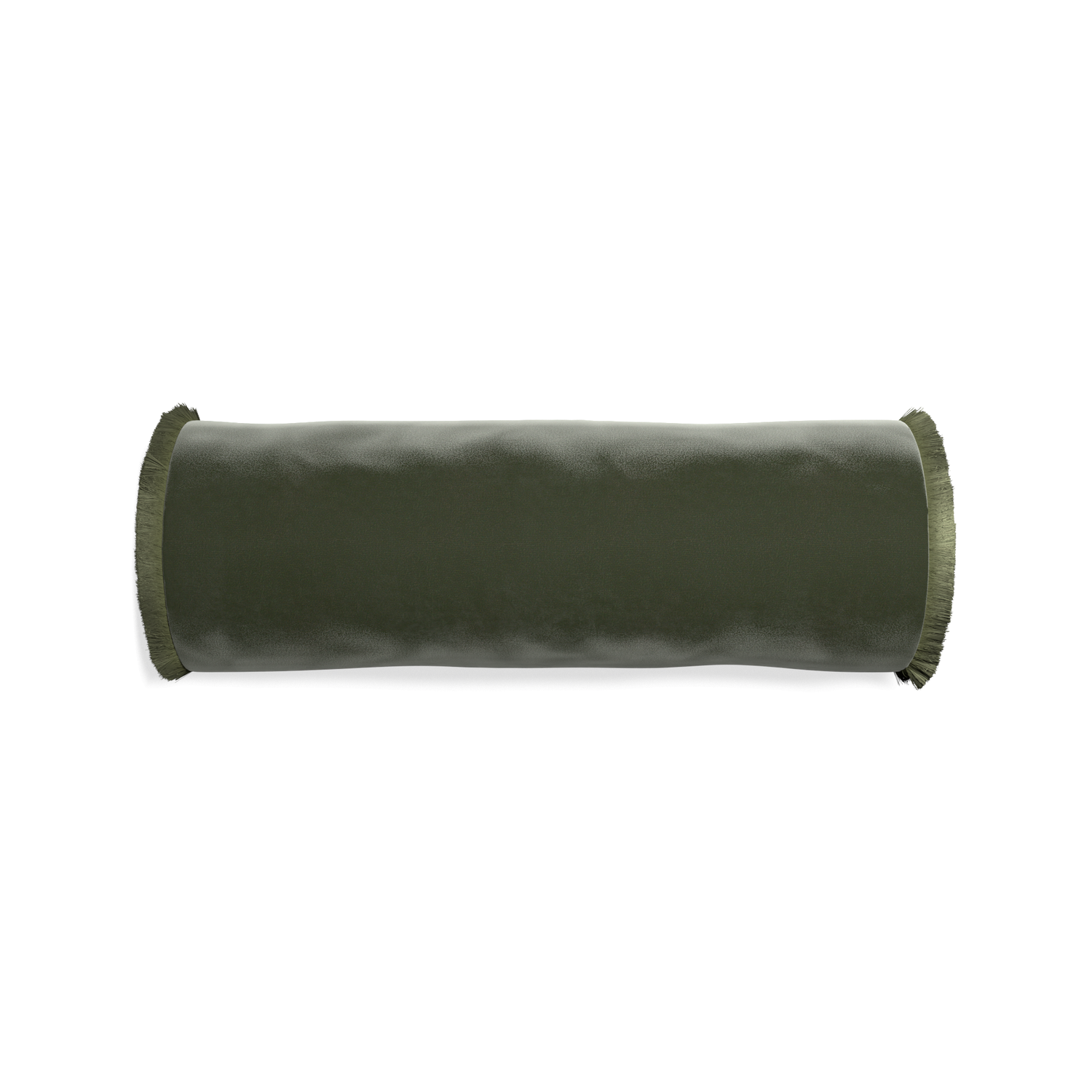 bolster fern green velvet pillow with sage green fringe