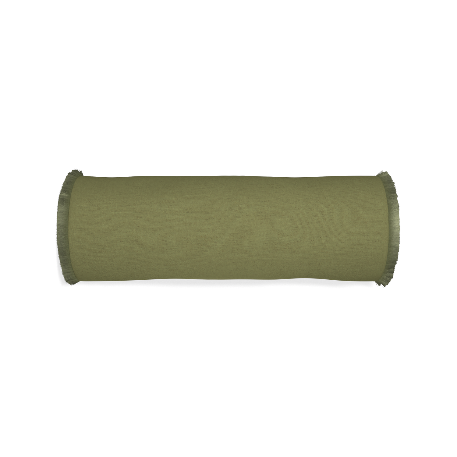 Bolster moss custom moss greenpillow with sage fringe on white background
