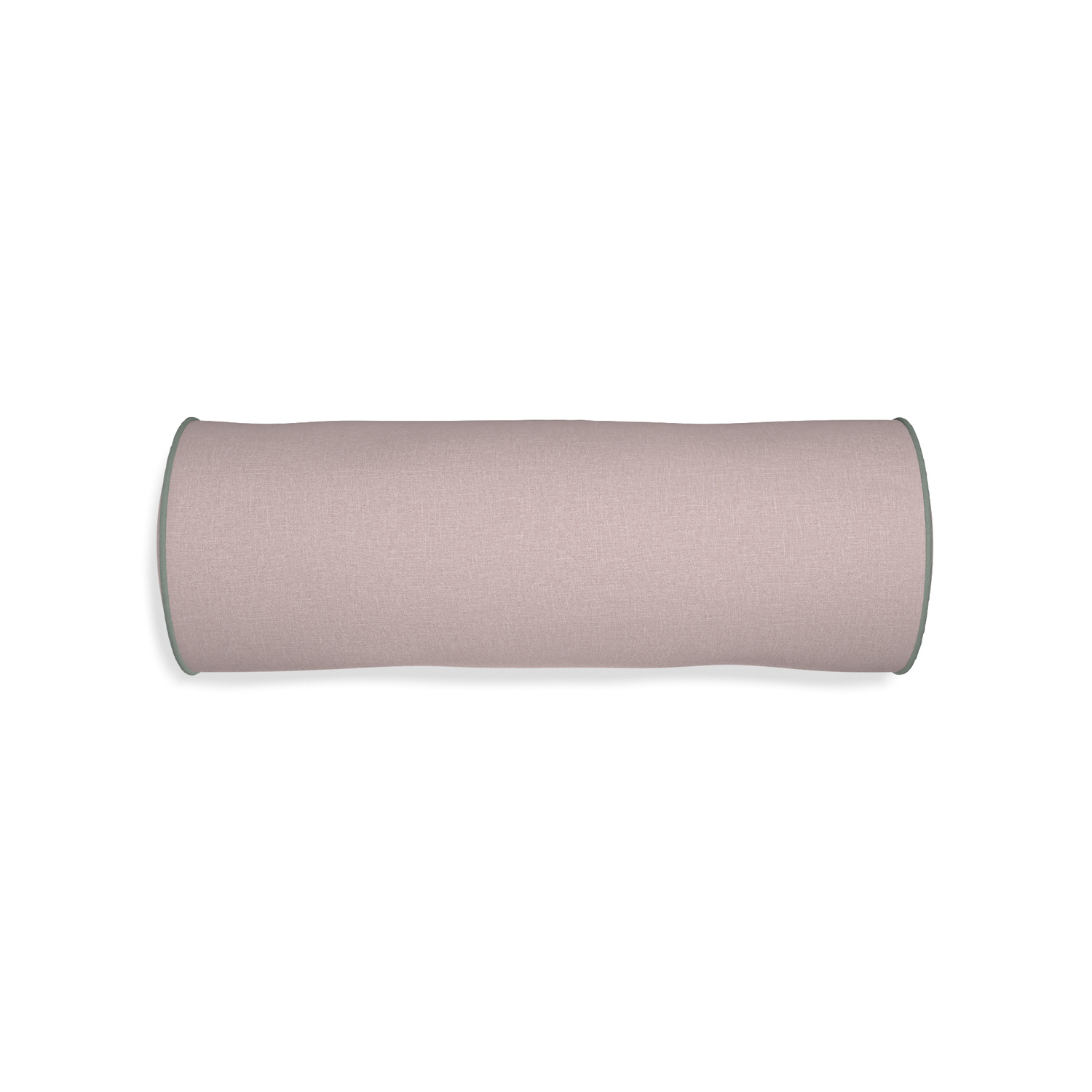 Bolster orchid custom mauve pinkpillow with sage piping on white background