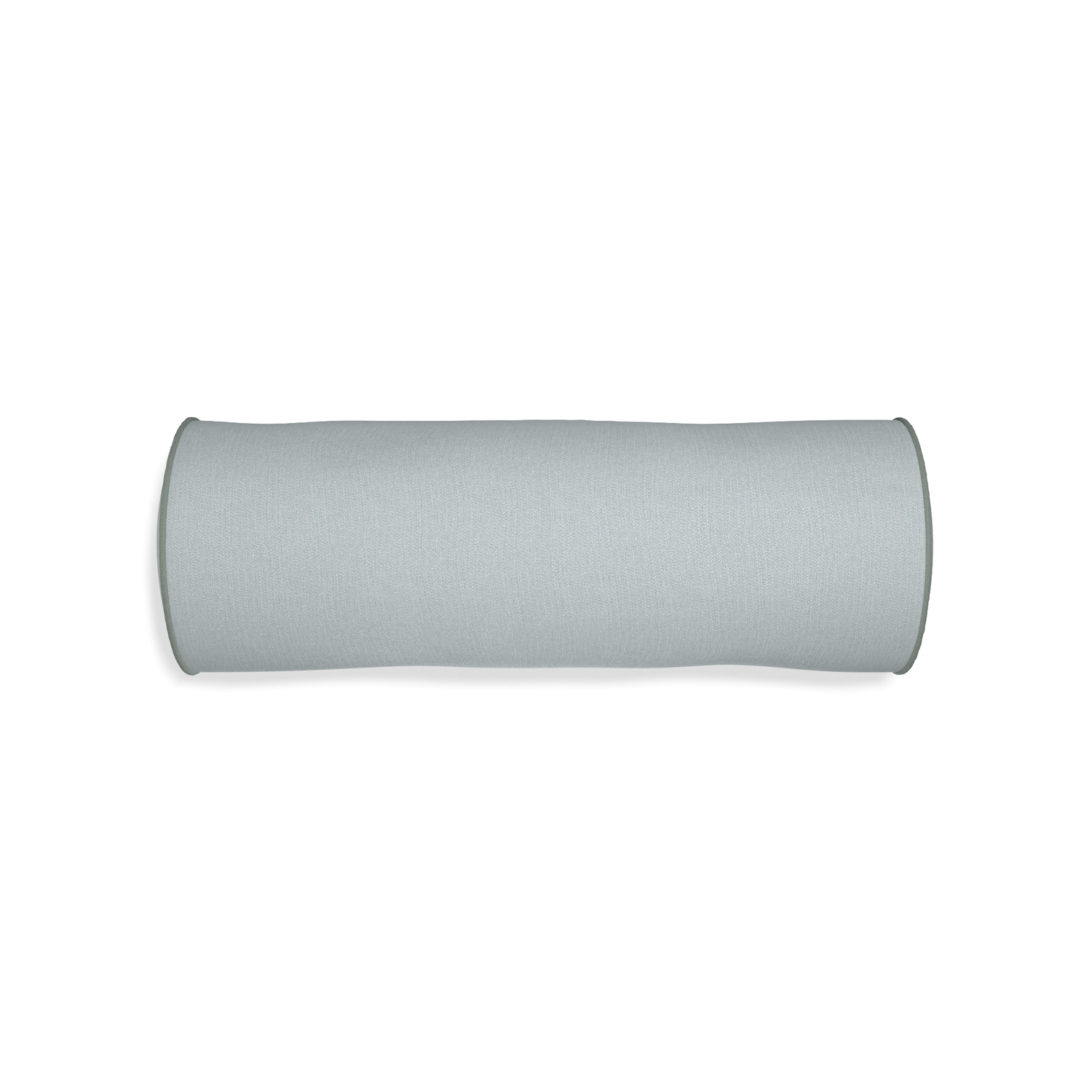 Bolster sea custom grey bluepillow with sage piping on white background