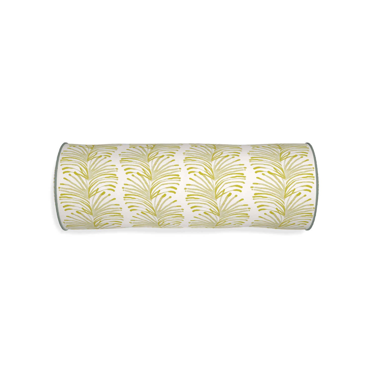 Bolster emma chartreuse custom yellow stripe chartreusepillow with sage piping on white background