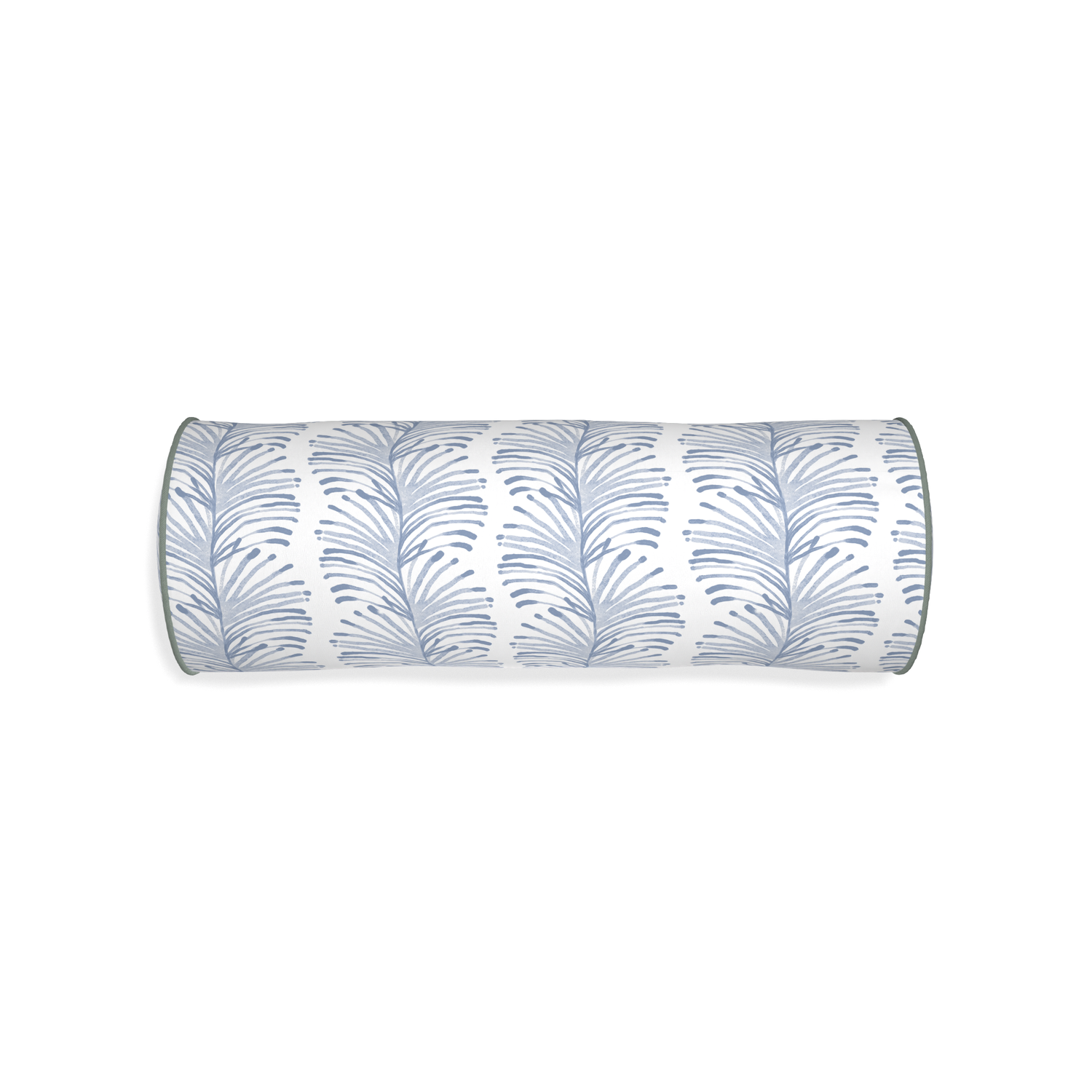 Bolster emma sky custom sky blue botanical stripepillow with sage piping on white background