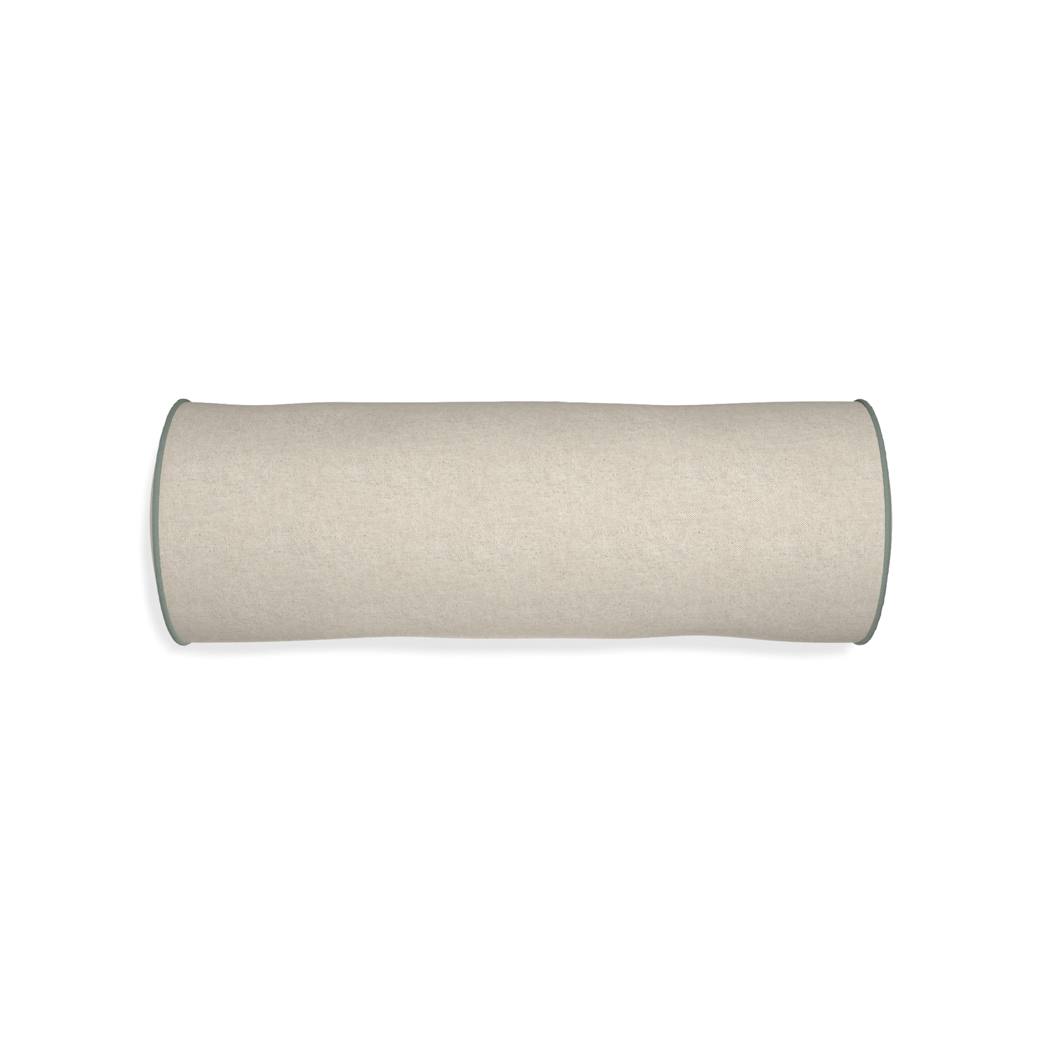 Bolster oat custom light brownpillow with sage piping on white background
